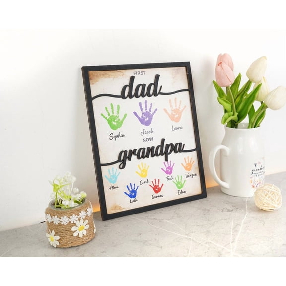 First Dad Now Grandpa Personalized Wooden Handprint Sign, Custom Dad Gift, Grandpa Gift, Father's Day Gift, Family Handprint Keepsake, Custom Wooden Sign
