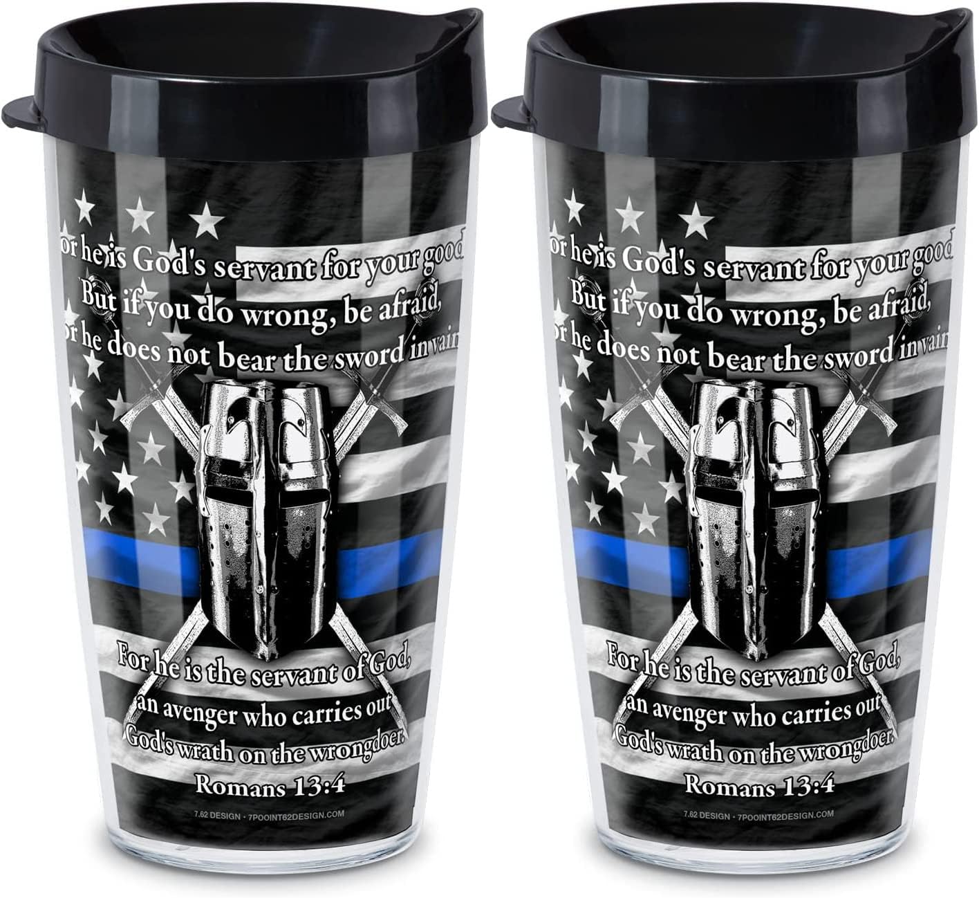 First Dawn Double Wall Insulated Unbreakable Plastic Travel Tumbler with Lid Holds 16 Fluid Ounces BPA Free Microwave Safe Dishwasher Safe Set of 2 Blue Line Design