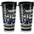 thumbnail image 1 of First Dawn Double Wall Insulated Unbreakable Plastic Travel Tumbler with Lid Holds 16 Fluid Ounces BPA Free Microwave Safe Dishwasher Safe Set of 2 Blue Line Design, 1 of 7