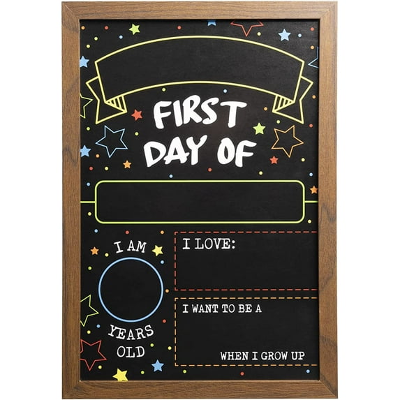 First Day Last Day of School Double Sided Sign with Frame (Reusable Dry Erase Board for Liquid Chalk Markers - 9.17" x 13.27")