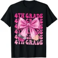 thumbnail image 1 of First Day Of 4th Grade Girls Coquette Bow Back To School T-Shirt, 1 of 2