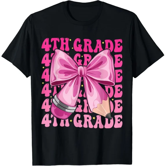 First Day Of 4th Grade Girls Coquette Bow Back To School T-Shirt