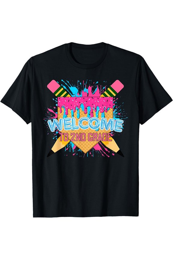 First Day Of Second 2Nd Grade Baseball Ice Cream Drip Mom & Dad And Teacher T-Shirt