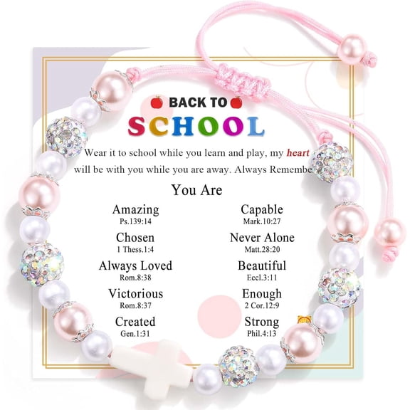 First Day of School Kindergarten Preschool Pre k Prek 1st/2nd Grade Bracelet Gift, Cross Pearl Back to School Gifts Bracelets Decorations Stuff Supplies