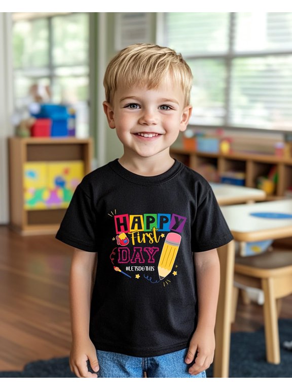 First Day of School Shirt for Toddler Boys Girls Kids, Back to School Kindergarten Shirts, Short Sleeve Tee Tops 3-8T Boys Kids T-Shirt, 180gsm, 100% Cotton