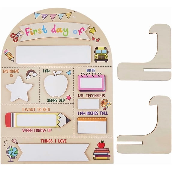 First Day of School Sign Board 20x27.5cm Back to School Sign Wooden Chalkboard Photo Prop Reusable Preschool Board with 2Pcs Base Support for Kindergarten Preschool Gifts Photography diy