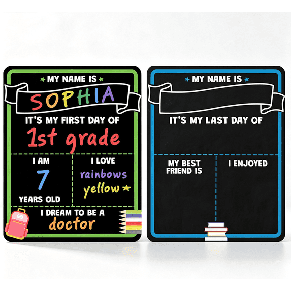 First Day of School Sign Board with Liquid Chalk Markers - Double-Sided & Reusable Board - My First and Last Day - Back to School Supplies - First Day of Kindergarten Preschool