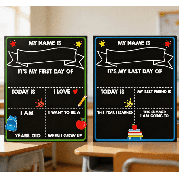 First Day of School Sign Board with Liquid Chalk Markers - Double-Sided & Reusable Board - My First and Last Day - Back to School Supplies - First Day of Kindergarten Preschool
