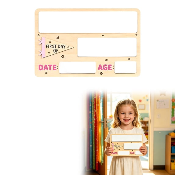 My First Day of School Sign, First and Last Day of School Board with Marker, Reusable Back to Class Wooden Chalkboard for Preschool, Pre-K, and Kindergarten, Easy to Write & Clean Board