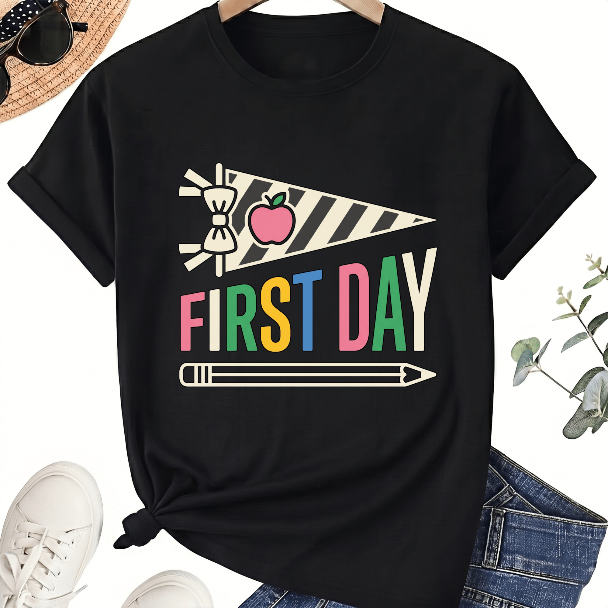First Day Teacher Graphic T-Shirt, 100% Cotton Unisex Crew Neck Short Sleeve