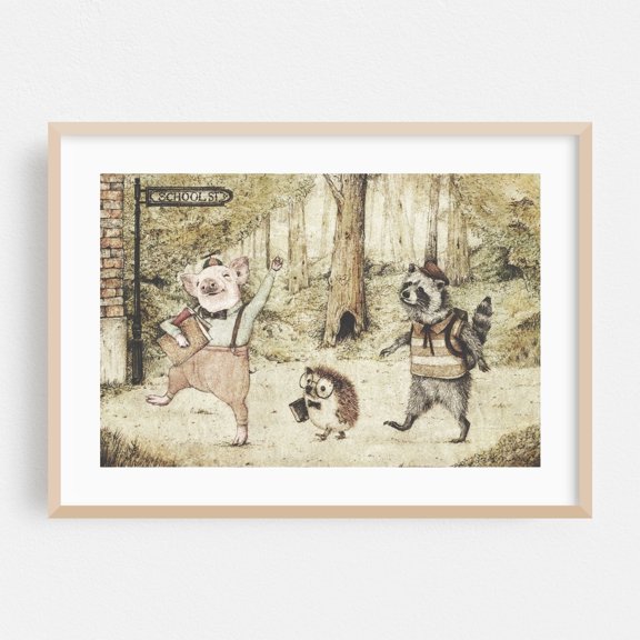 First Day in School - Drawing Oak Framed Wall Art Print 20 x 30 inches