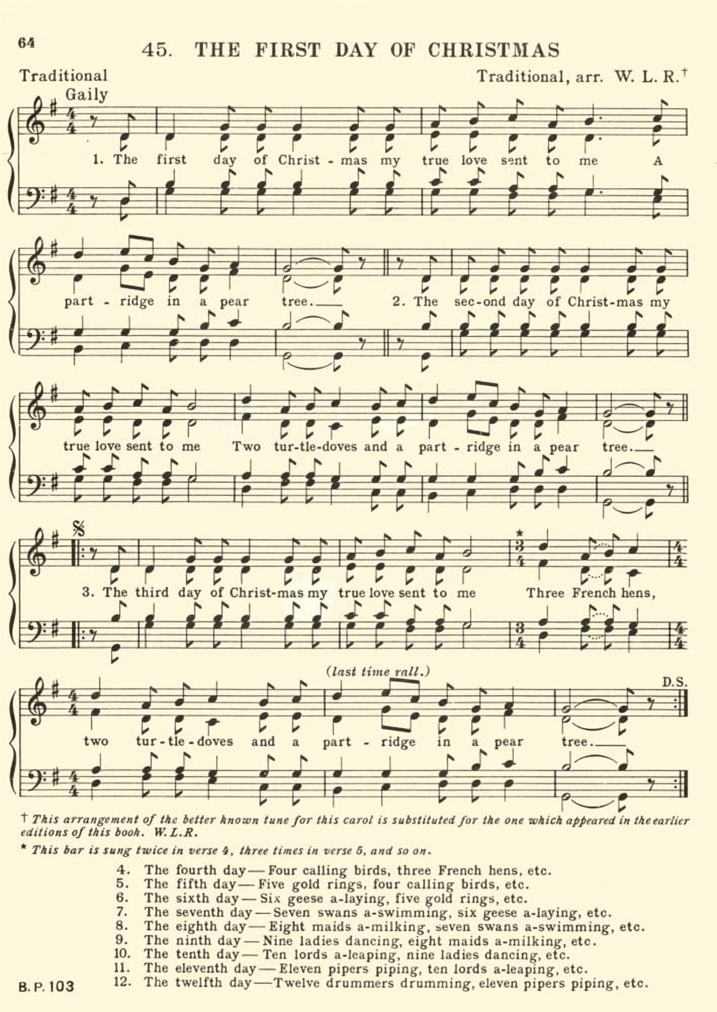 First Day of Christmas Traditional Treasury of Christmas Music 1950 Canvas Art - (18 x 24)