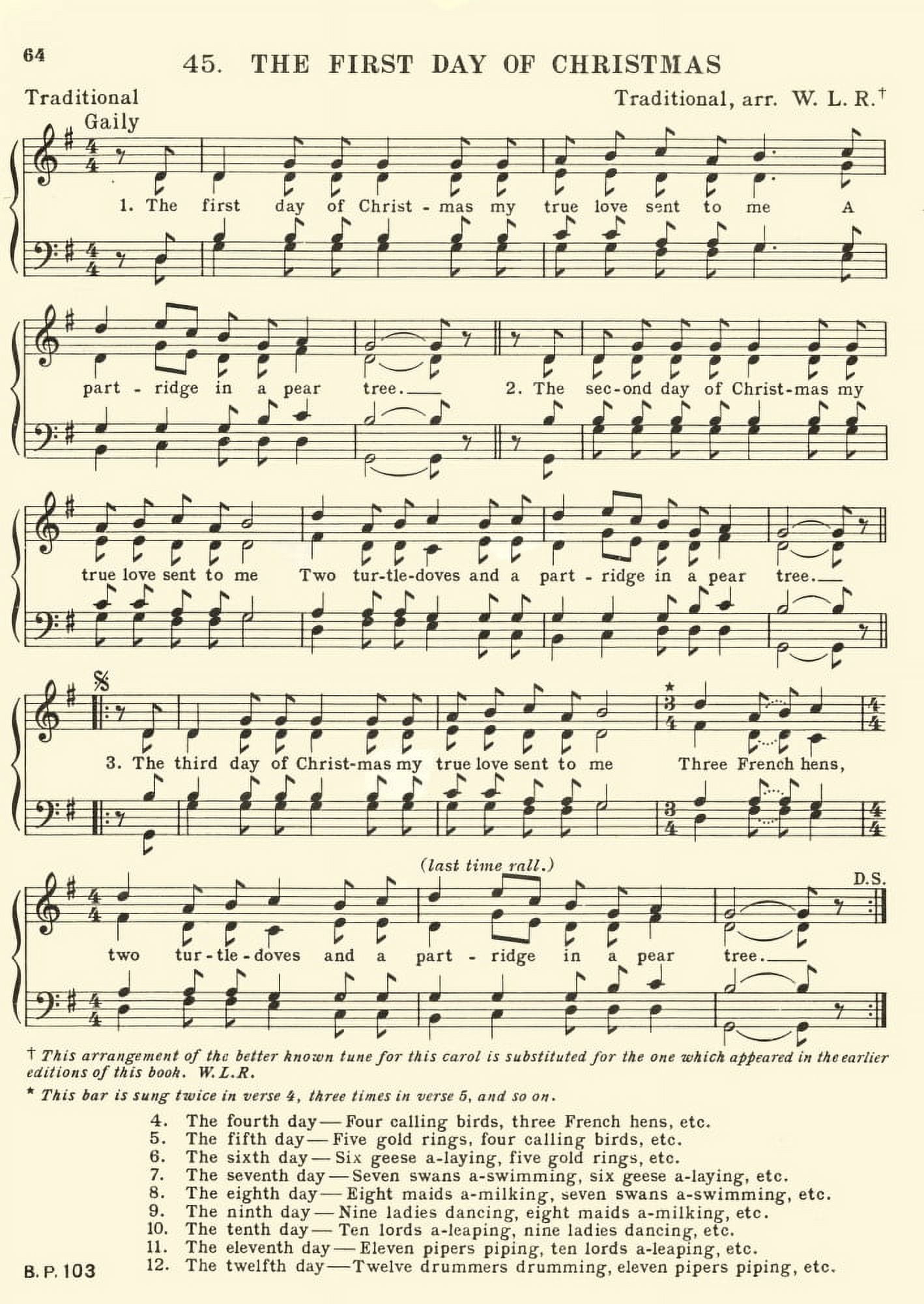 First Day of Christmas Traditional Treasury of Christmas Music 1950 Canvas Art - (24 x 36)