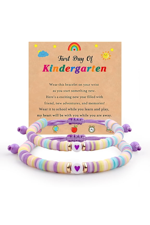 First Day of Kindergarten Bracelets, Back to School Clay Beads Mother-Daughter Matching Jewelry Gifts
