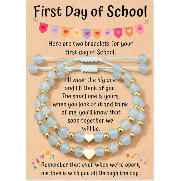 First Day of Kindergarten/School Gifts, Matching Heart Natural Stone Bracelets for Mother Daughter, Mommy and Me Back to School Gifts for GIrls Teens