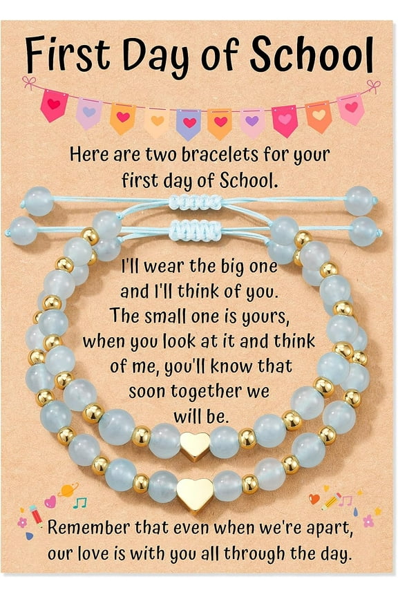 First Day of Kindergarten/School Gifts, Matching Heart Natural Stone Bracelets for Mother Daughter, Mommy and Me Back to School Gifts for GIrls Teens