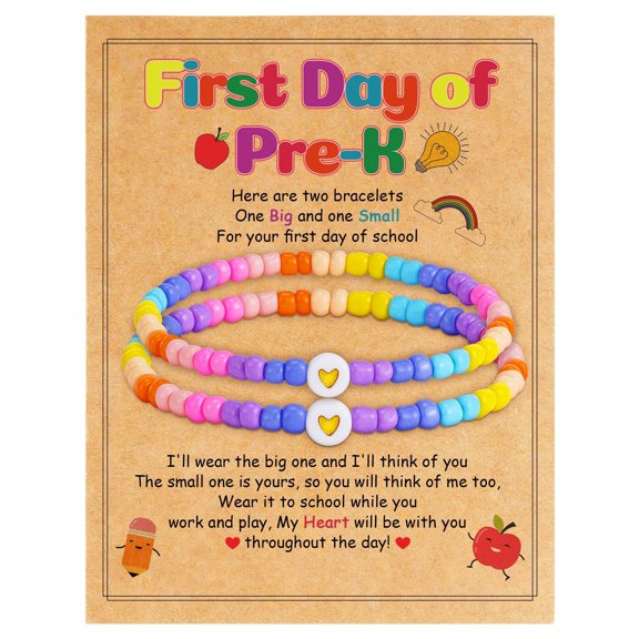 First Day of School Mommy and Me Matching Bracelet Set, Kindergarten Preschool Back to School Gift for Mom and Daughter