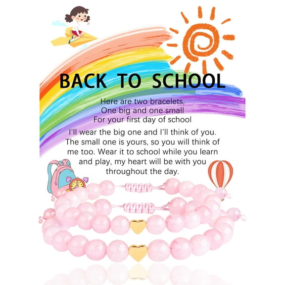 First Day of School Mother-Daughter Bracelet, Mommy and Me Matching Beaded Heart Jewelry Set Back to School Gift