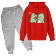 thumbnail image 1 of First Day of School Outfits Girl Boy Cartoon Print Hooded Top Sweatpants Dinosaur Costume Kids 2 Piece Clothing Set Sweatsuit, Red, 11 Years, 1 of 2