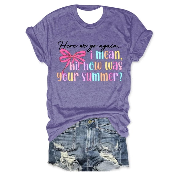 First Day of School Shirt, Teacher Shirts for Women Back to School Teacher Gift Casual Short Sleeve Tops