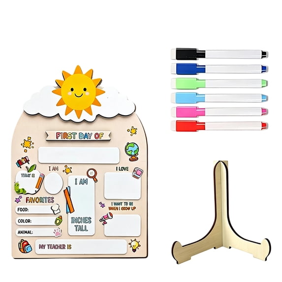 First Day of School Sign 12x10, Reusable Wooden Chalkboard with Marker for Preschool Pre-K Kindergarten, Last Day Photo Prop Keepsake Gift