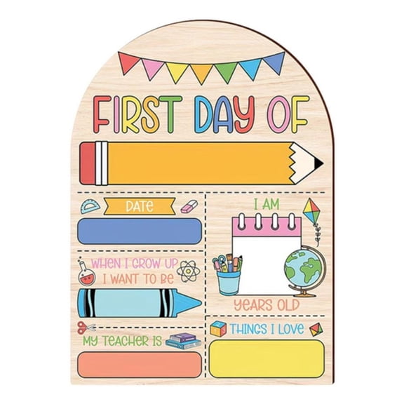First Day of School Wood Sign, Back to School Milestone Board, Kindergarten Photo Prop, Rewritable School Plaque for Classroom & Entryway Pictures