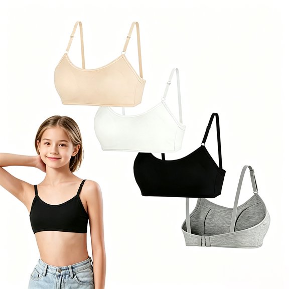 First Developmental Light Weight Air Flow Cotton First Bra Pre Teens 10-16 No Wire Light Cushion, Modifiable Slim Adjustable Straps Stretch Gentle Comfort Beginner Puberty Bra