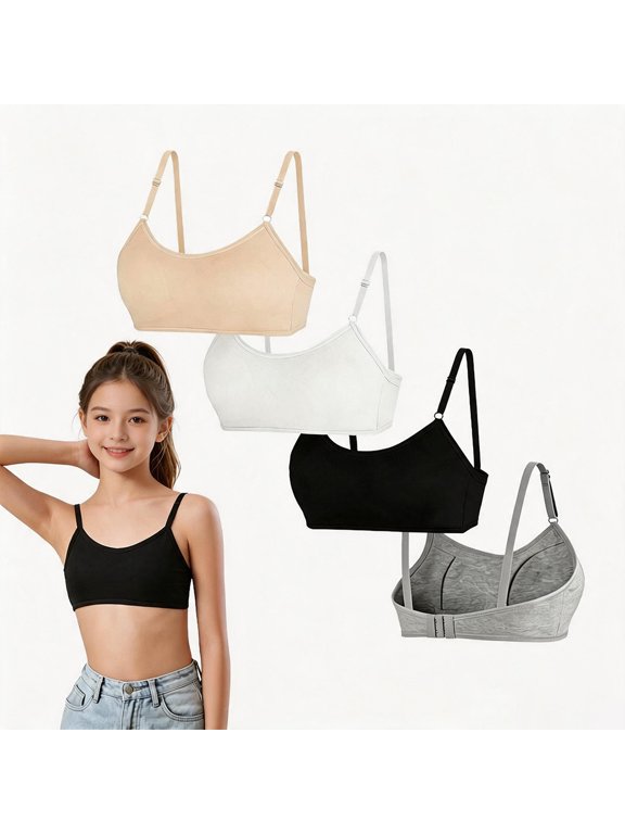 First Developmental Light Weight Skin Friendly Cotton Teen Training Bras Growing Girls 10-16 Wire Free Light Cushion, Modifiable Soft Adjustable Straps Air Permeable Comfort Beginner Puberty Bra