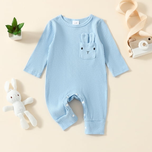 Girl Easter Outfit Cute Bunny Letter Embroider Long Sleeve Romper Jumpsuit Baby Boy Outfit for Girls 6-12 Months