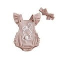 thumbnail image 1 of My First Easter Baby Girl Outfit Easter Baby Girl Outfit Fly Sleeve Embroidery Romper Bunny Tail Bodysuit Easter Set Baby Easter Outfit Pink 0 Months-3 Months, 1 of 7