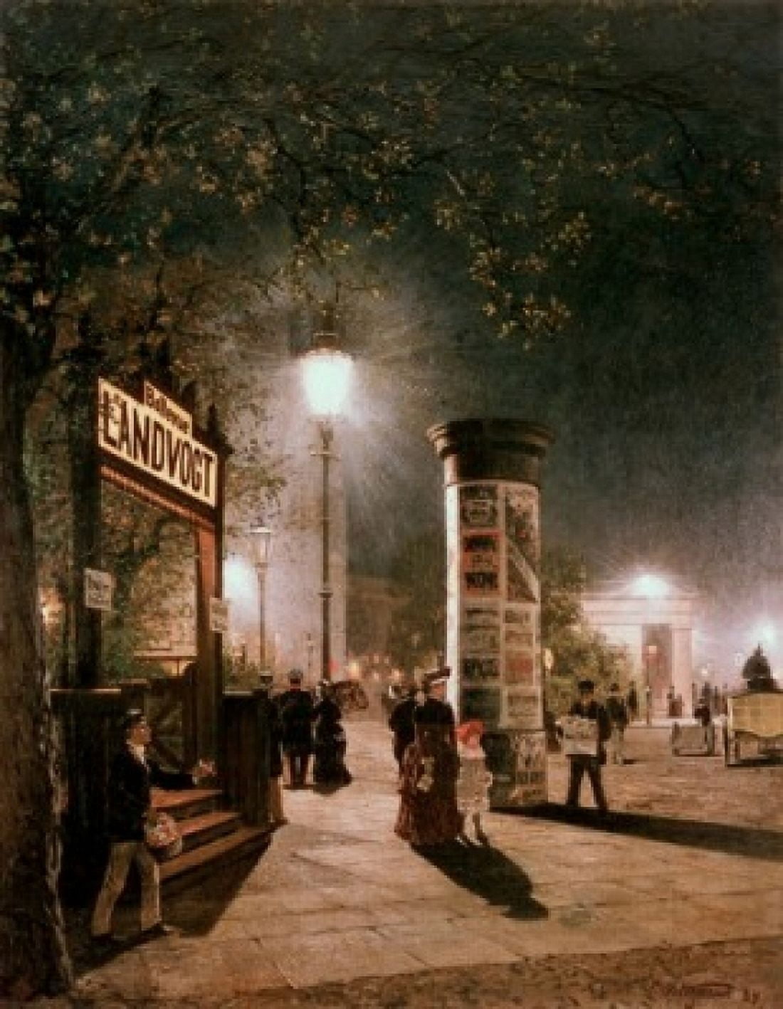 First Electric Street Light Berlin Carl Saltzmann (1847-1923 German) Canvas Art - Carl Saltzmann (24 x 36)