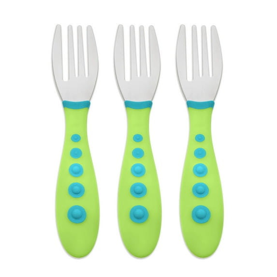 First Essentials by NUK Kiddy Cutlery Forks, 3-Pack, Green, Blue