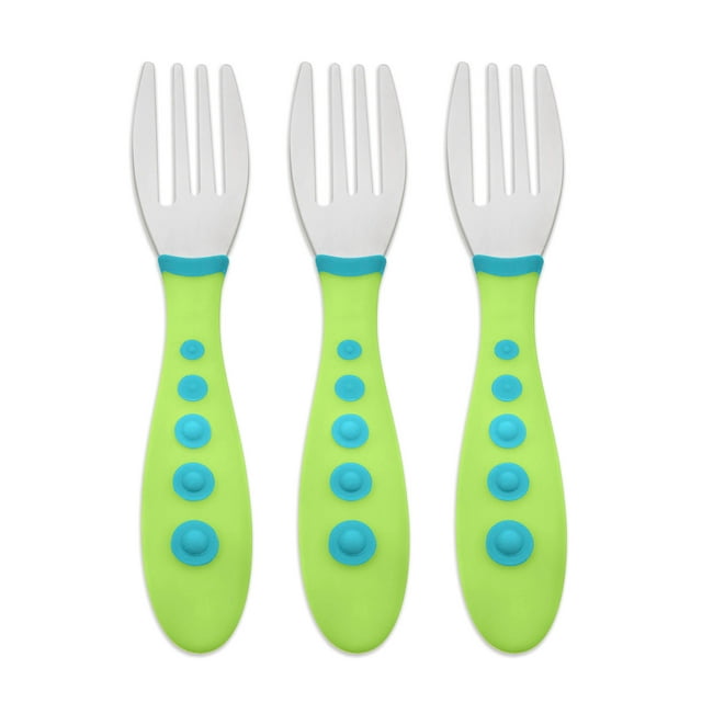First Essentials by NUK Kiddy Cutlery Forks, 3-Pack, Green, Blue