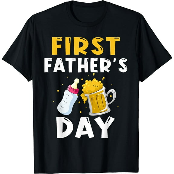 First Father's Day Gift Beer Baby Bottle Daddy 2024 Dad Joke T-Shirt