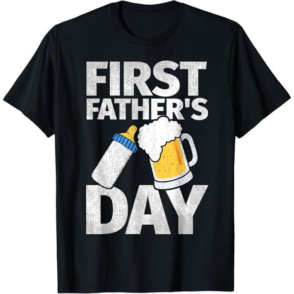 First Father's Day Gift Beer Baby Bottle Daddy 2025 Dad Joke T-Shirt