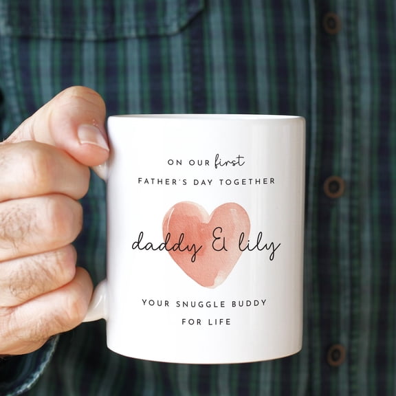 First Father's Day Mug & Coaster Set, Custom Name Gift from Baby, Daddy and Me Heart Design, 1st Father's Day Keepsake Dada Daughter