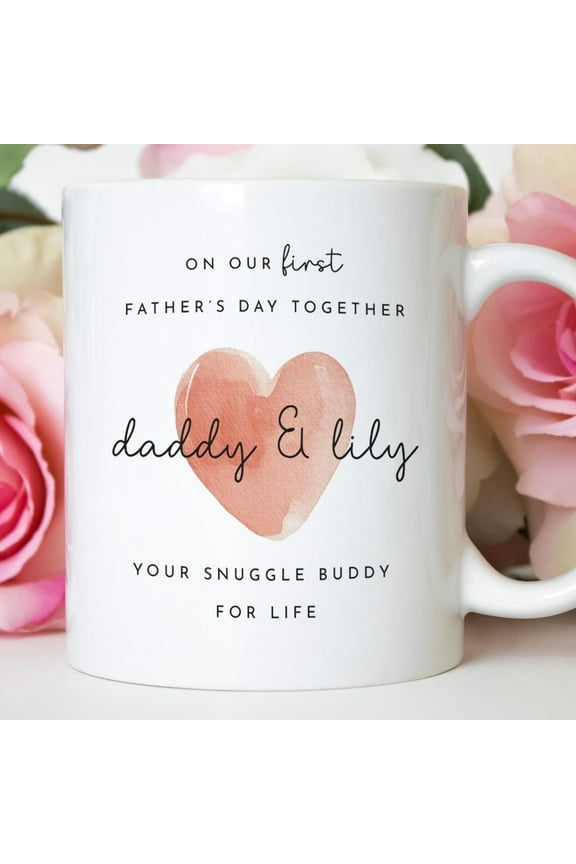 First Father’s Day Mug & Coaster Set Custom Name Gift from Baby Daddy and Me Heart Design 1st Fathers Day Keepsake Dada Daughter