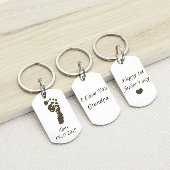 First Fathers Day Gift - Custom Baby Name Footprint Tag Necklace and Keychain for New Dad - Fathers Day Gift From Wife For Husband