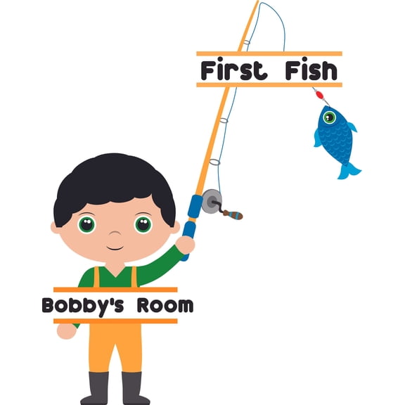 First Fish Fishing Boy Customized Wall Decal - Custom Vinyl Wall Art - Personalized Name - Baby Girls Boys Kids Nursery Daycare Bedroom Wall Decal Room Decor Wall Stickers Decoration Size (20x12 inch)
