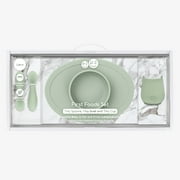ezpz First Foods Set (Sage) - 100% Silicone Suction Bowl, 2oz Cup, Tiny Spoons - Designed by a Pediatric Feeding Specialist - 6 Months+
