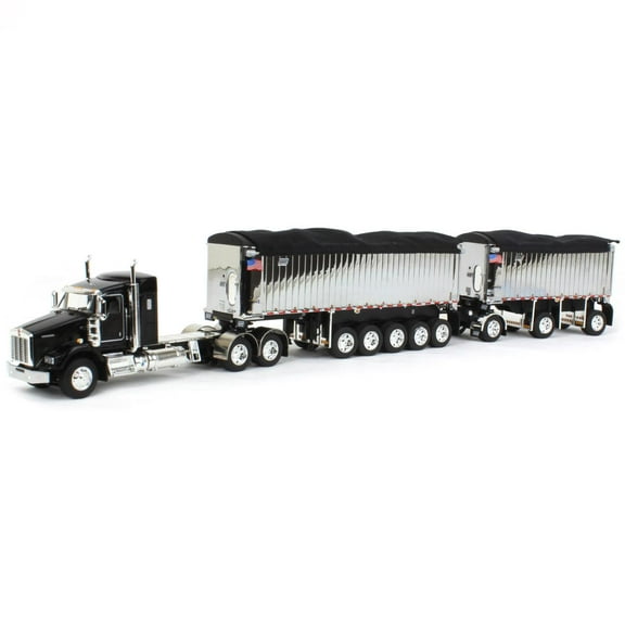 First Gear DCP 1/64 Black/Chrome Kenworth T800 w/ Chrome East Genesis II End Dump Trailers 60-1572