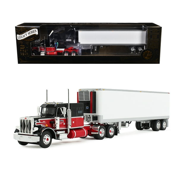 Peterbilt 359 with 60" Vintage Sleeper and 40 Vintage Refrigerated Trailer "Pirkle Refrigerated Freight Lines" Red and Black "Legacy Series" #1 1/64 Diecast Model by DCP/First Gear