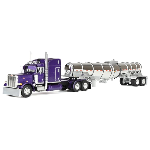 First Gear 1/64 Peterbilt 379 Semi Truck with 63in Mid-Roof Sleeper Cab & Polar Deep Drop Trailer, Wild Orchid, DCP, 60-2354