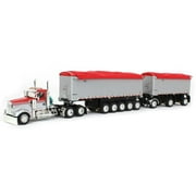 First Gear 1/64 Viper Red/Silver Kenworth W900L w/ 31ft & 20ft End Dump Trailers, DCP, 60-1632