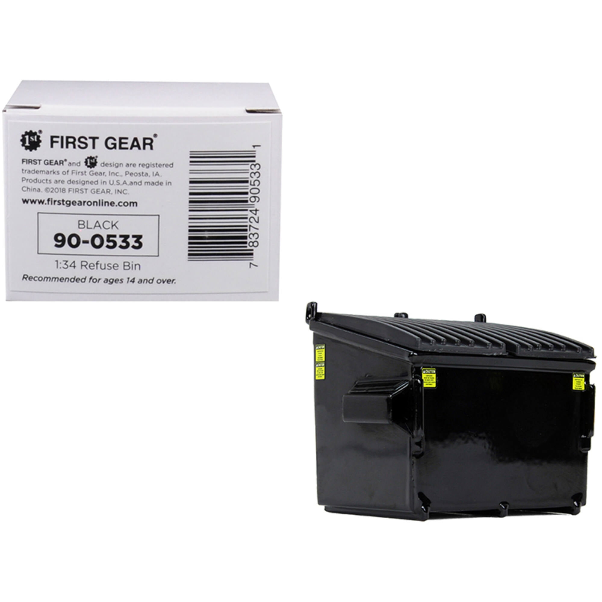 First Gear WM 1/34 Scale Mack LR Truck With McNeilus Meridian Front Loader & Trash Bin | Diecast Collectible