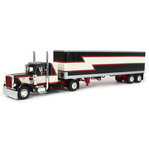 First Gear DCP 1/64 Black/Cream/Red Peterbilt 359 w/ 36" Flattop Sleeper & 40' Vintage Trailer 60-1683