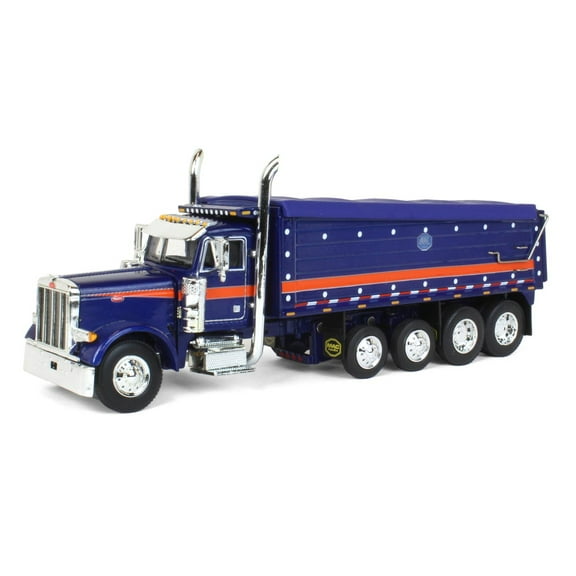 First Gear DCP 1/64 Blue & Orange Peterbilt 379 w/ Quad-Axle MAC Dump Body 60-1346