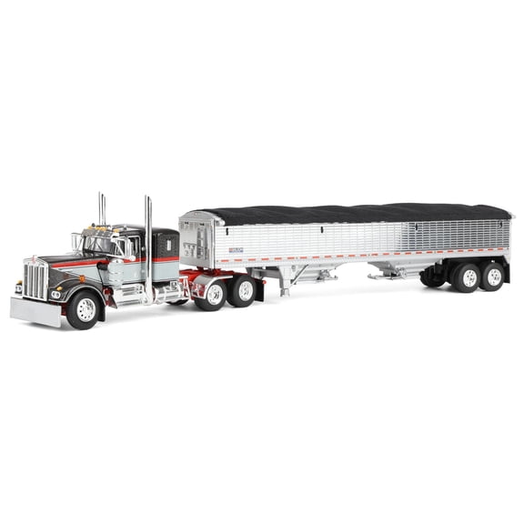 First Gear DCP 1/64 Kenworth W900A Sleeper Cab with 43ft Wilson Pacesetter Grain Trailer, Gray/Viper Red 60-2137