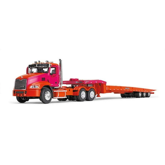First Gear DCP 1/64 Orange & Fuchsia Mack Pinnacle w/ Talbert 5553TA Traveling-Axle Trailer 60-1648
