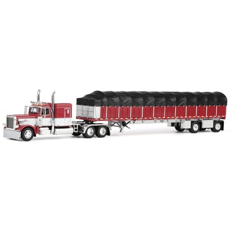 First Gear DCP 1/64 Peterbilt 389 63" Flat Top Sleeper Bunk Truck with Wilson Roadbrute 53" Flatbed Spread-Axle Trailer with Covered Wagon 60-2058